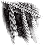 woodcut of bank facade